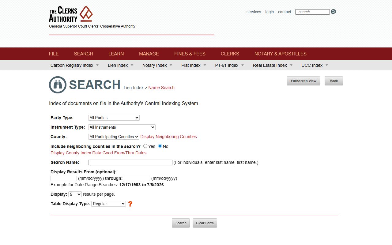 Wilcox County Clerk of Superior Court records GSCCCA lien search