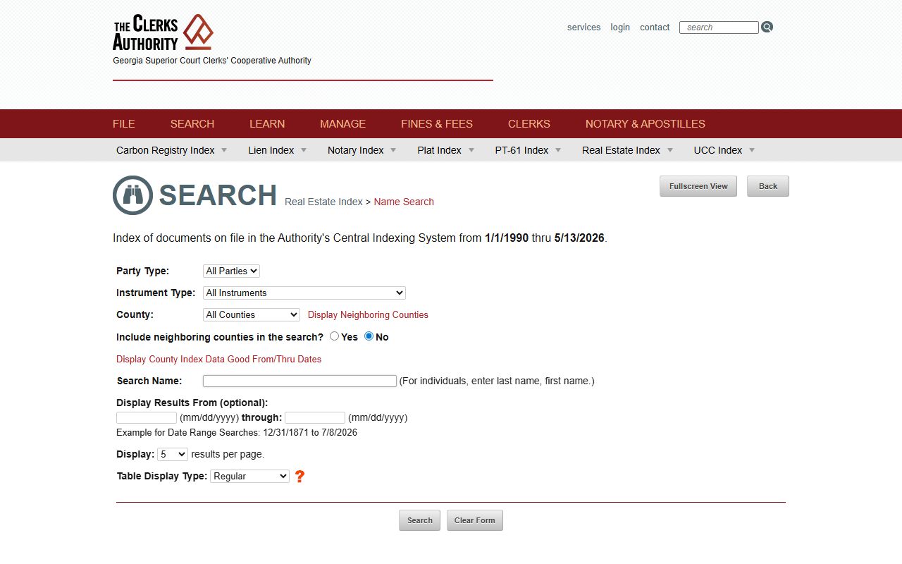 Wilcox County Clerk of Superior Court records real estate name search