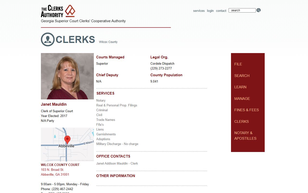 Wilcox County Clerk of Superior Court records GSCCCA profile