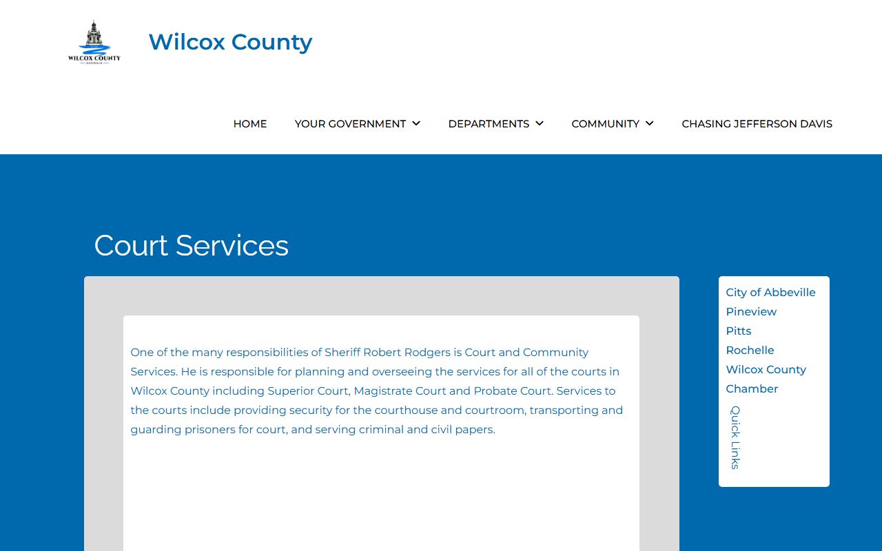 Wilcox County Sheriff Court Services page