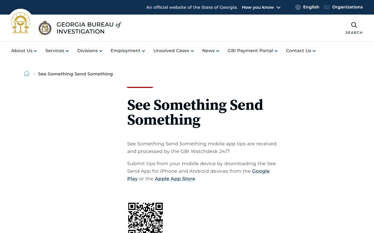 GBI See Something Send Something tip app page