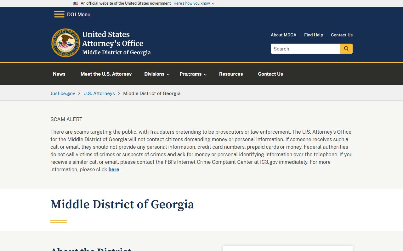 U.S. Attorney Middle District of Georgia website