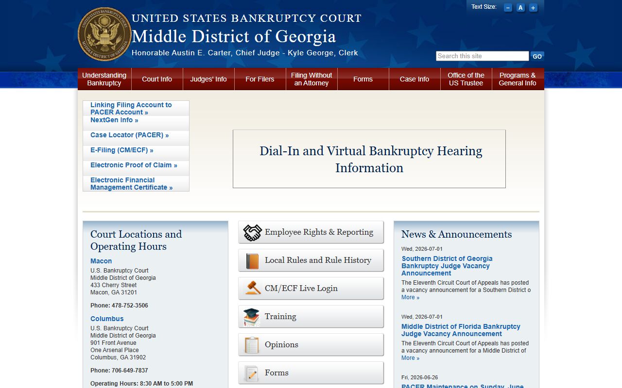 Wilcox County Superior Court records Middle District of Georgia bankruptcy court