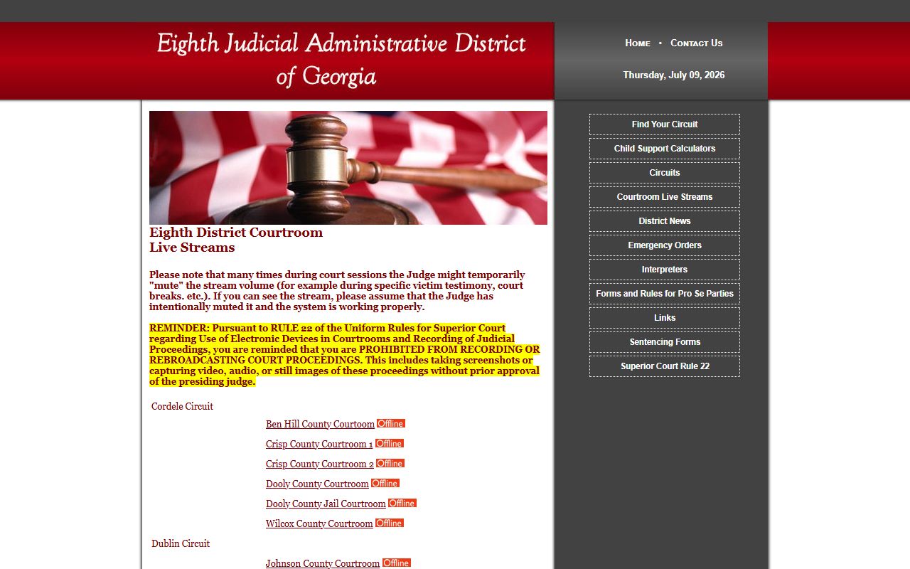 Wilcox County court records courtroom livestream