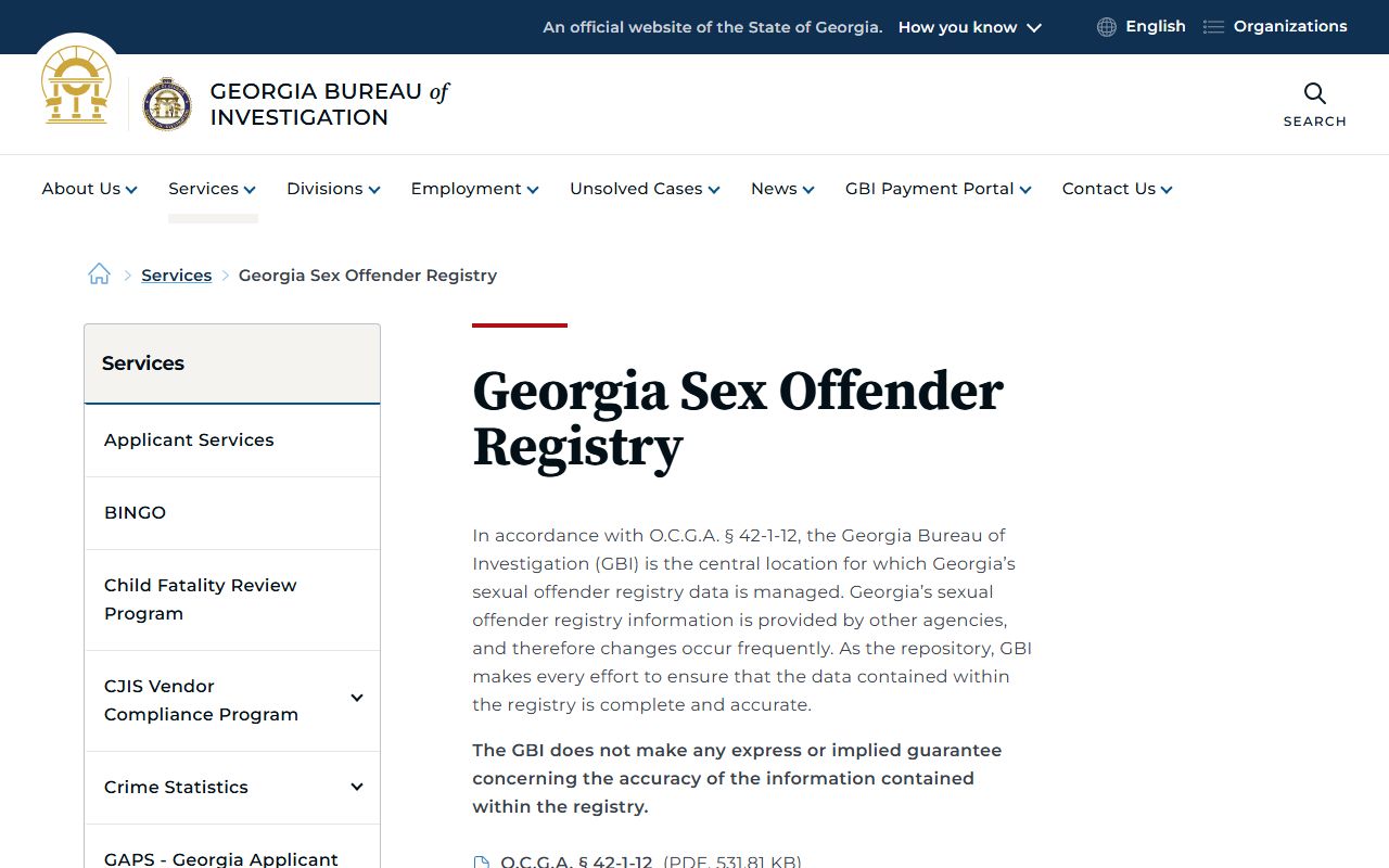 GBI Georgia Sex Offender Registry page