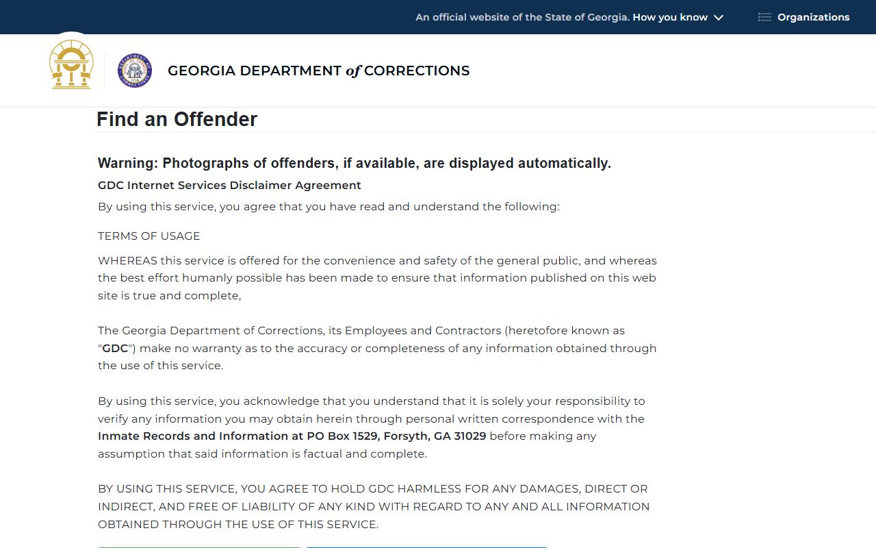 Georgia Department of Corrections offender query form