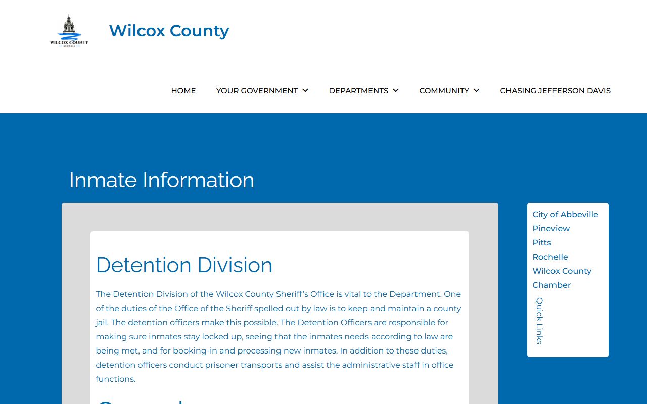 Wilcox County inmate information page