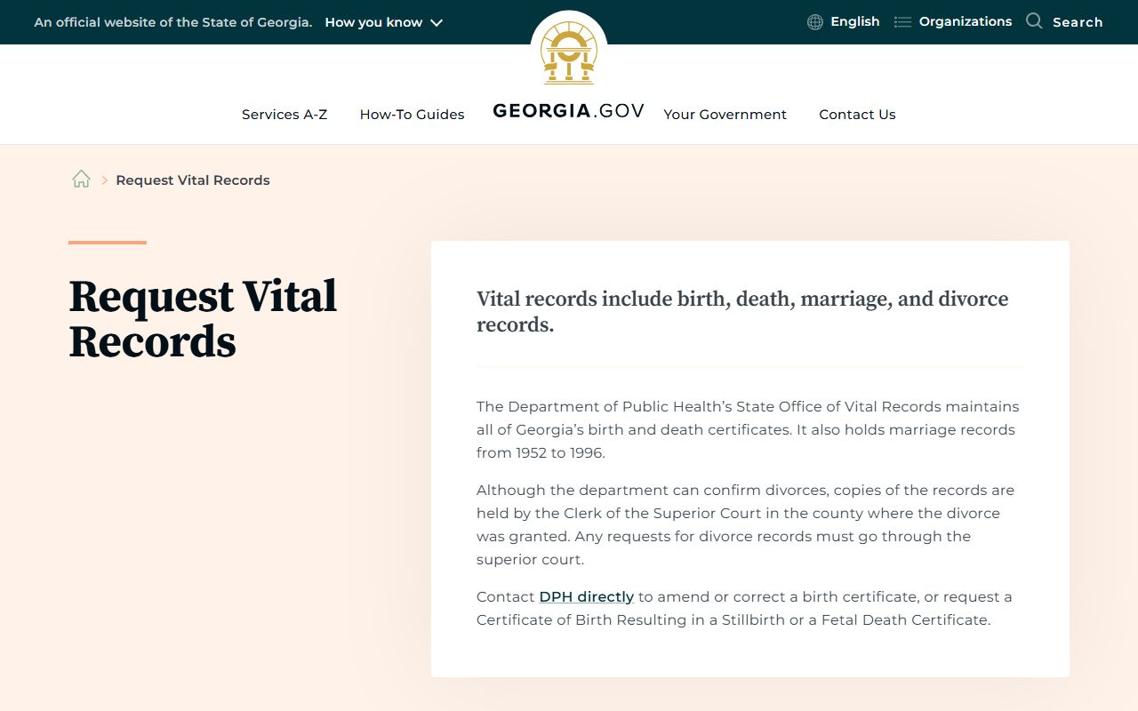 Wilcox County marriage and divorce records Georgia request vital records page