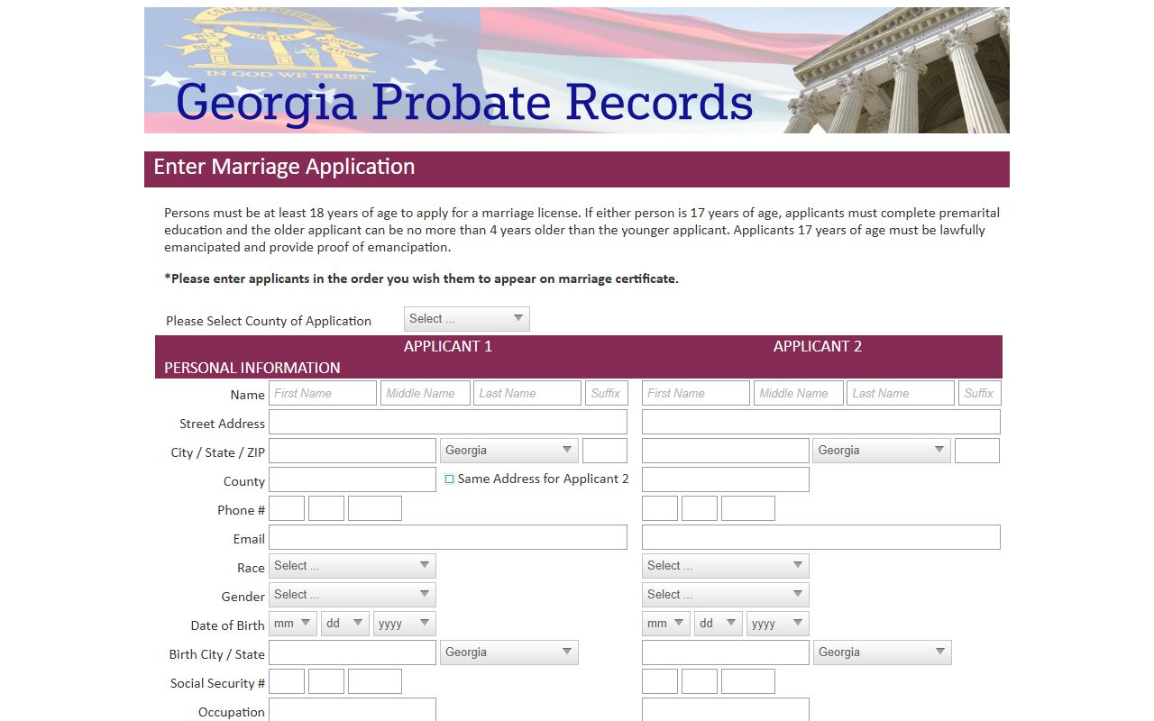 Wilcox County marriage records Georgia Probate Records marriage application