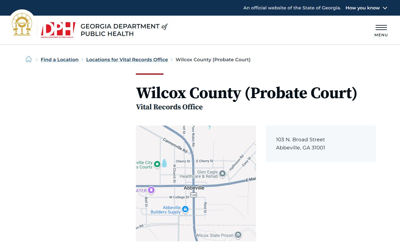 Wilcox County probate records Wilcox Probate Court DPH location